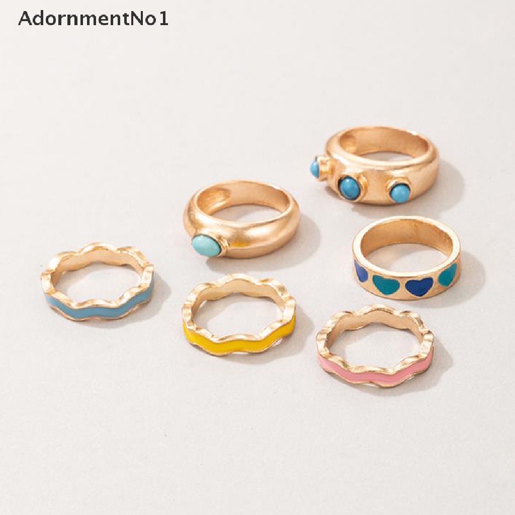 (AdornmentNo1) 6pcs / set Cincin Enamel Motif Bunga / Geometri / Geometri / Geometri / Geometri / Hollow Untuk Perhiasan Wanita / Hadiah