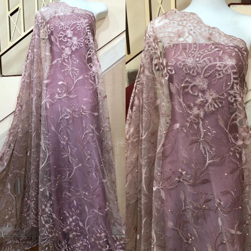 KAIN TILE/TULLE MUTIARA BORDIR (harga 1/2 meter)