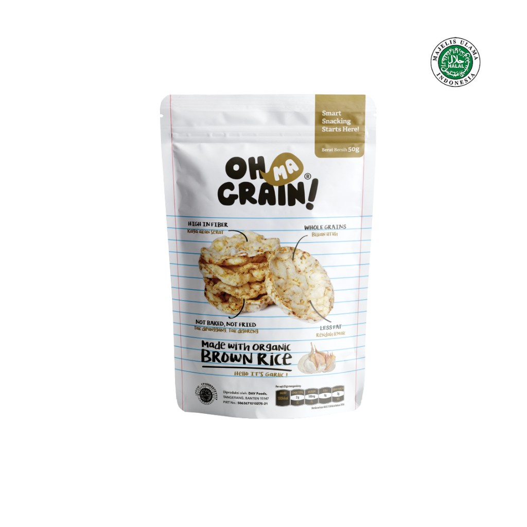 Oh Ma Grain, Organic Brown Rice Cakes Garlic 45 gr