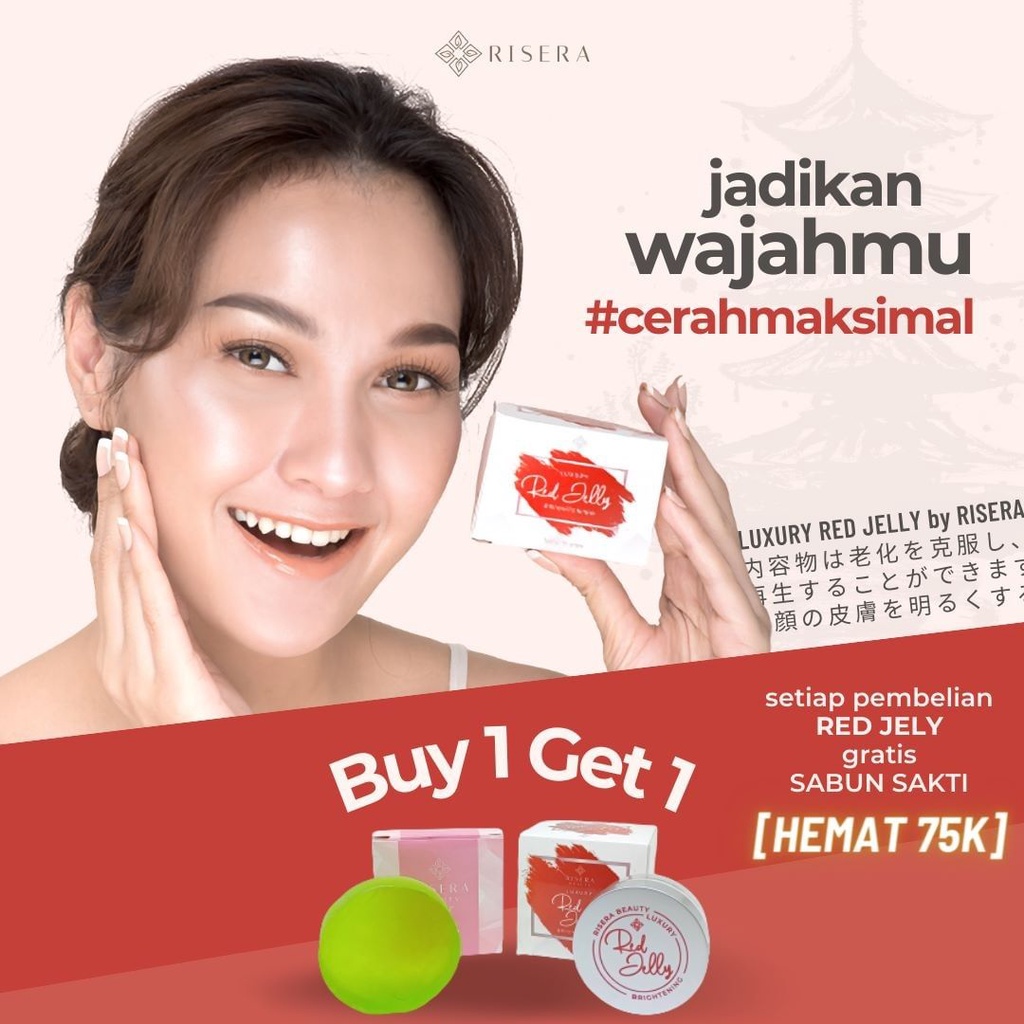 RISERA BEAUTY Red jelly luxury brightening | Cream glowing pelembab dan pemutih wajah free sabun