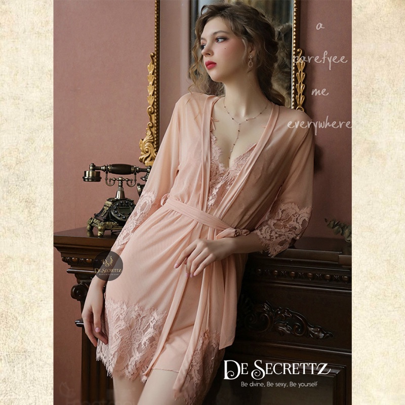 DeSecrettz NAGITA Baju Tidur Wanita Dewasa Sexy, Include Kimono Outer, Lingerie Sexy Dress &amp; G String, Baju Haram Sexy, Baju Dinas Depan Suami, Kimono Lingerie, Baju Tidur Wanita Sexy