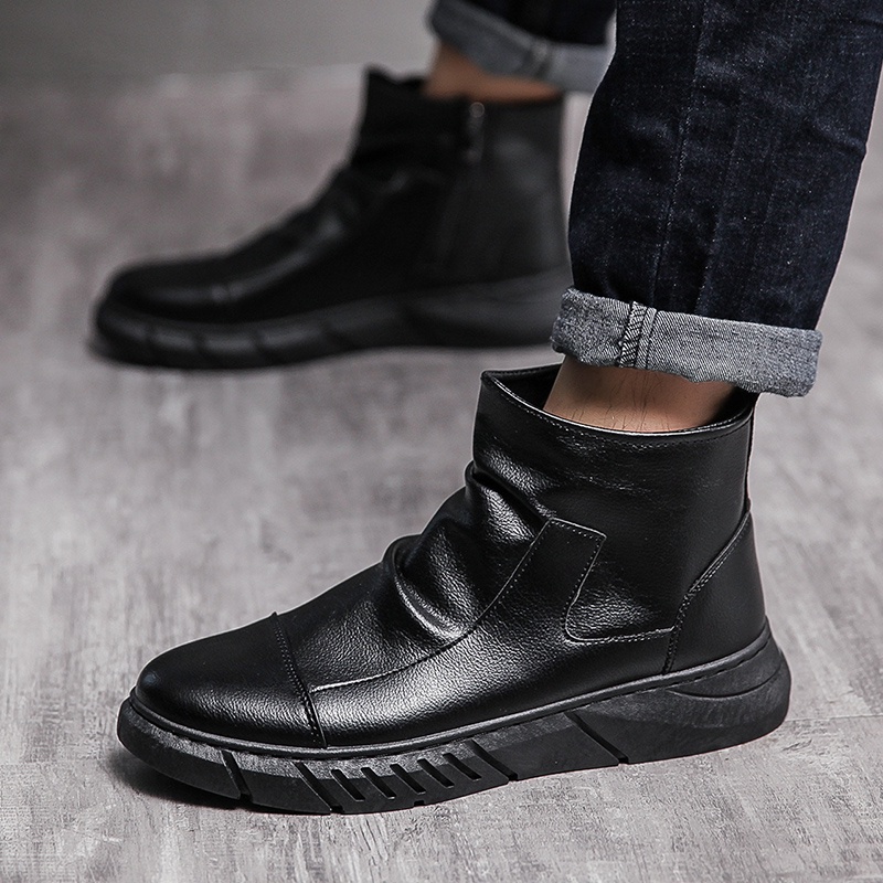 Sepatu Boot Pria Boots Hitam Casual Sepatu Kerja Ritsleting Murah Formal Sepatu Tanpa Tali Keren Import 135