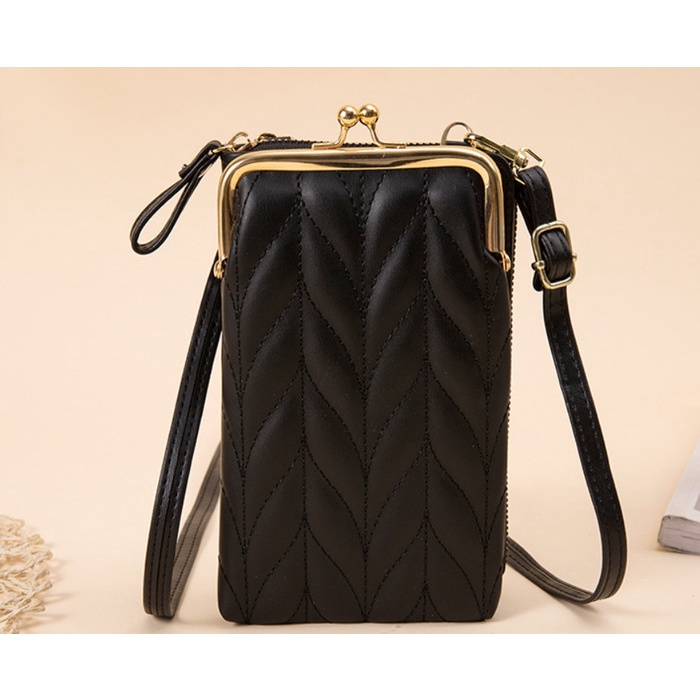 Tas Selempang Wanita Kulit Dompet Hp Cewek Tas Multifungsi J128 - Black Barang Bagus