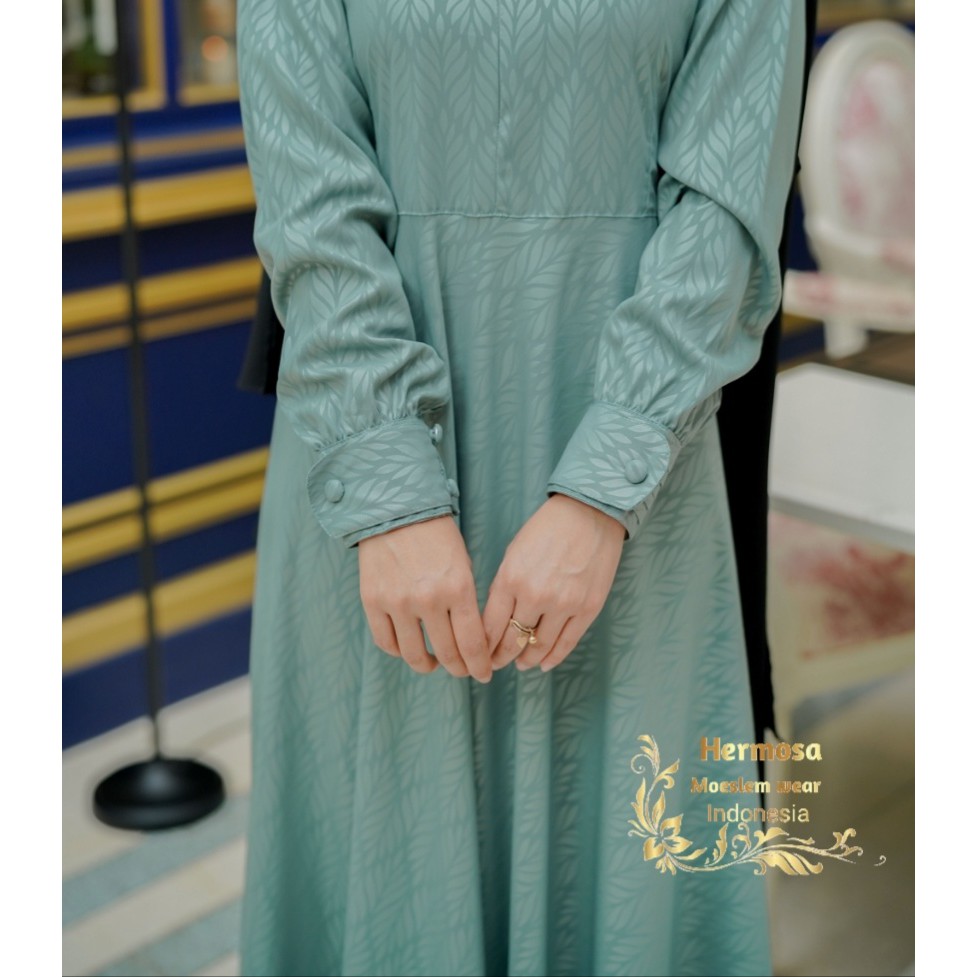 [Gamis Hermosa] Gamis embos motif padi warna wardah-gamis hijau wardah-gamis Wardah syari-wardah