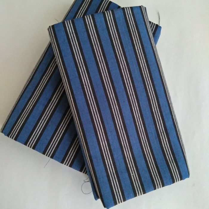 Promo Kain Batik Tenun Lurik - Biru grs Putih 3
