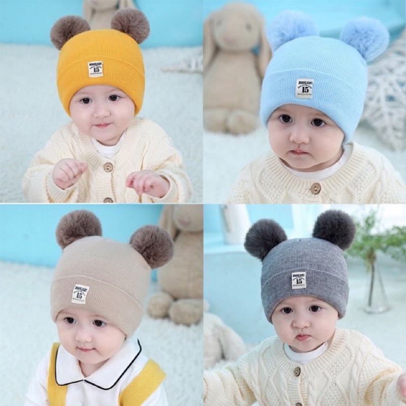 Topi Kupluk Bayi 15 MOONLIGHT/ Topi Bayi Pom-Pom Kids