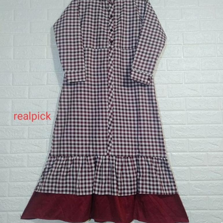 Ufaira olKARINA MAXY/size XL &L Gamis Katun kotak kotak/gamis2021/pakaian wanita muslim ▪ SUK.7637