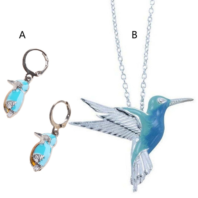 Siy Set Anting Tusukkalung Dengan Liontin Burung Kolibri Warna Biru Untuk Wanita