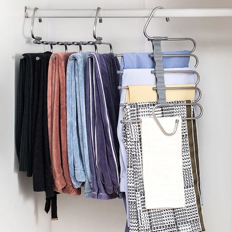 [Newest Multifunction 5 in 1  Pant Rack][Stainless Steel Closet Organizer Clothing Rack][ Magic Trouser Hanger Closet Storage Organizer]