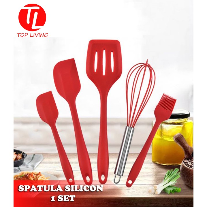 TopLiving Spatula Set Silicone Utensil Set Alat Masak Set Sutil Spatula Silikon 5pcs