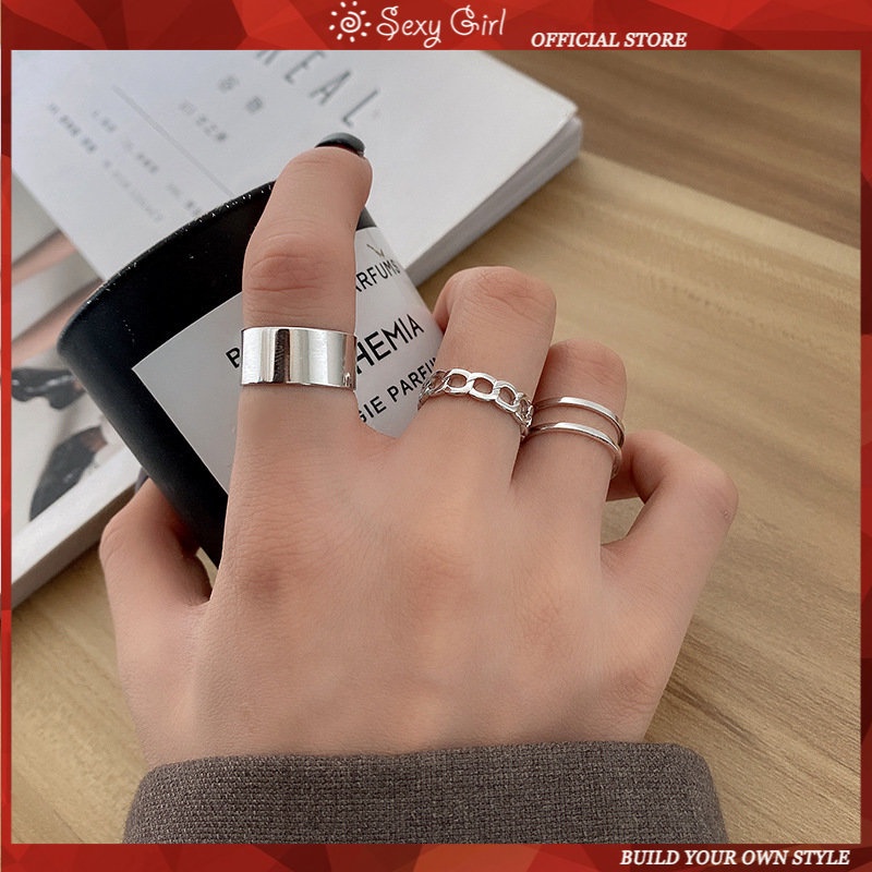 3pcs / Set Cincin Jari Minimalis Gaya Hip Hop Punk Korea Untuk Wanita Sexy Girl Jewelry