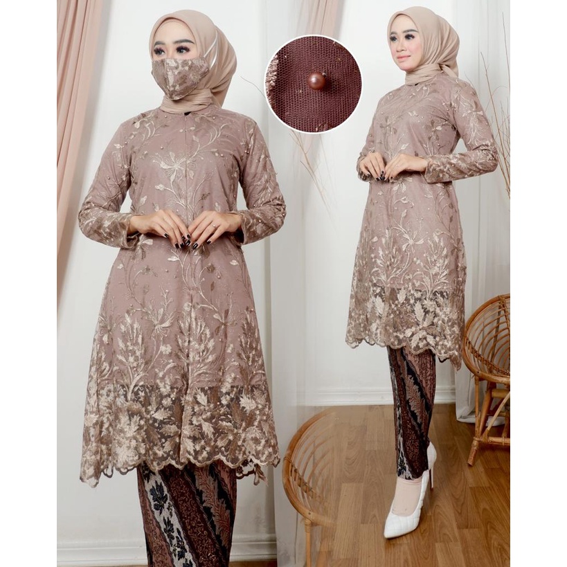 Setelan kebaya tulle//kebaya wisuda modern//kebaya tunik seragaman//kebaya sage grenn