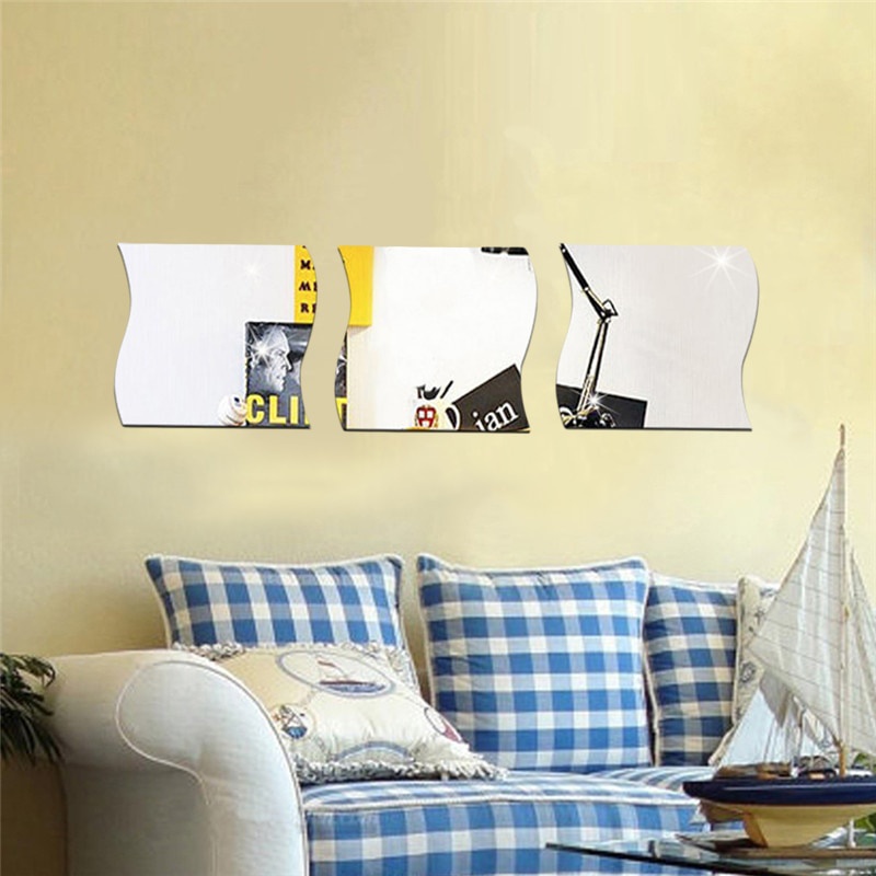 Sticker Dekorasi Dinding Wave Mirror Acrylic 6 PCS