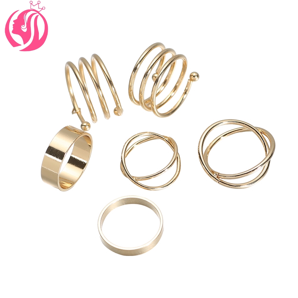 【TERSEDIA &amp; COD】6Pcs Cincin Retro Bahan Stainless Steel Untuk Hadiah Aksesoris Fashion