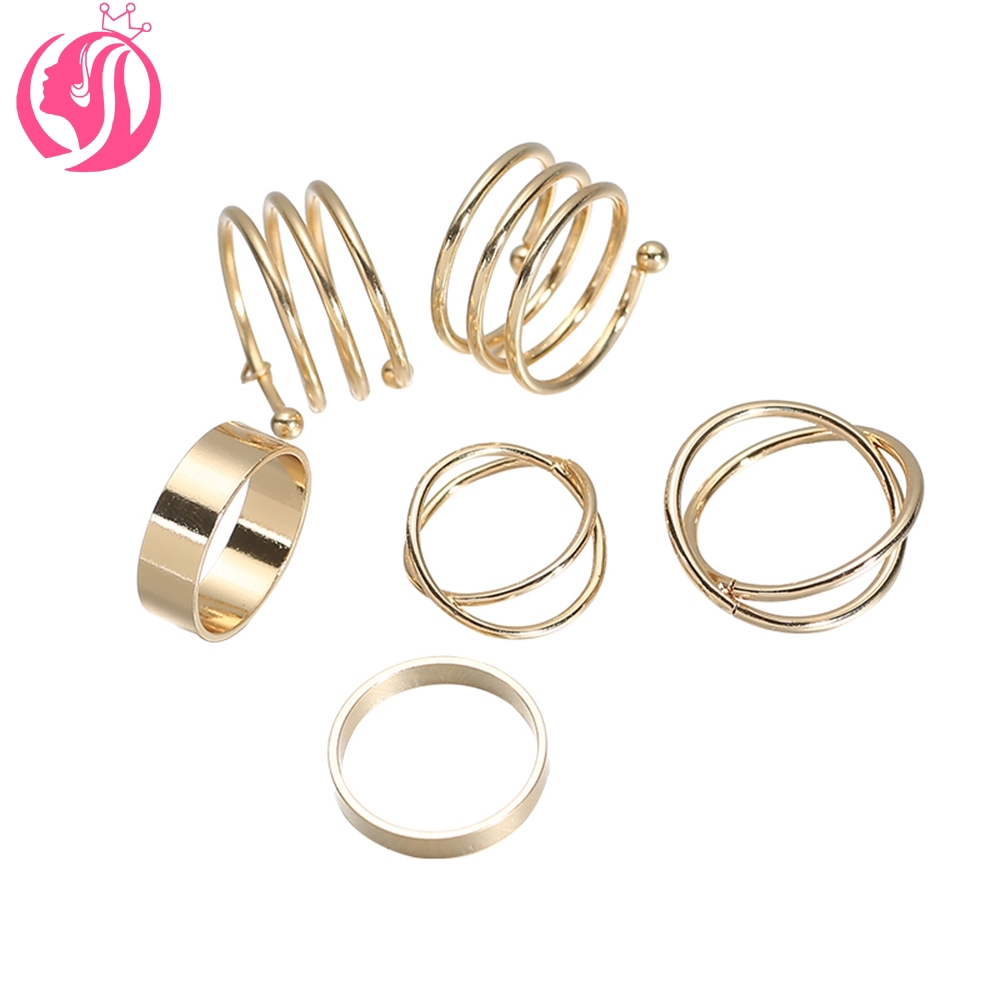 6Pcs Cincin Retro Bahan Stainless Steel Untuk Hadiah Aksesoris Fashion