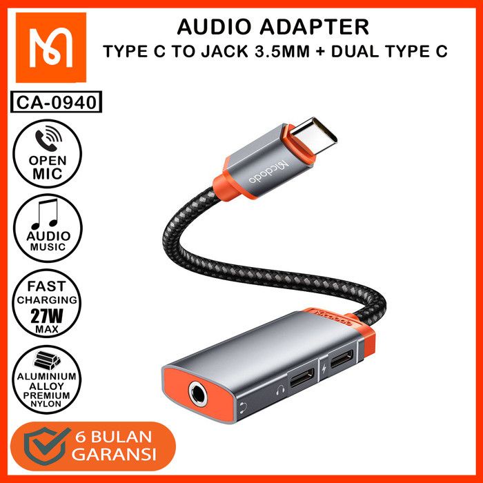 MCDODO CA-0940 Converter / Splitter Type C to Dual Type C + Jack 3,5mm - Garansi Resmi 6 Bulan