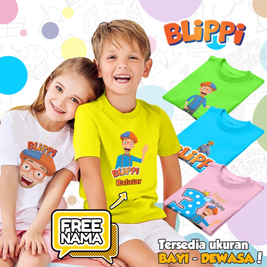 [FREE NAMA!!] Baju Kaos ANAK DAN DEWASA BLIPPI BANYAK MOTIF