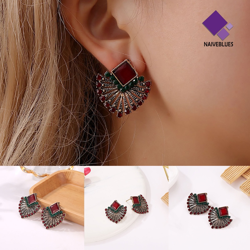 Anting Stud Berlian Imitasi Gaya Vintage Etnik Bohemian Untuk Wanita