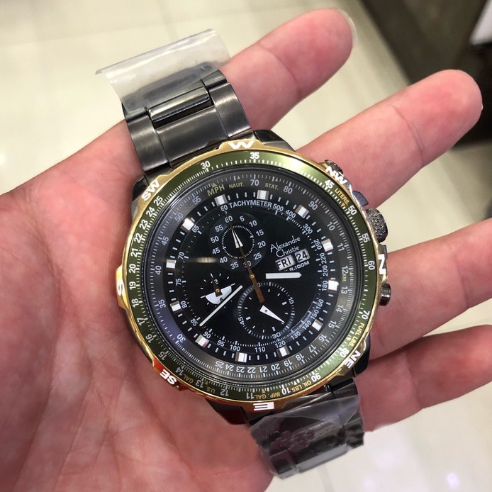 JAM TANGAN PRIA  ALEXANDRE CHRISTIE ALEXANDER CRISTIE AC 6476 MC  SILVER GREY GREEN GOLD ORIGINAL