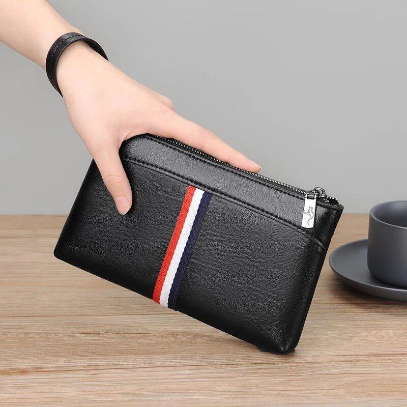 Dompet Genggam Tangan pria dompet Tas dengan Zipper Cell Phone / Dompet Kulit Besar Panjang Cowok Murah Terbaru MF1908