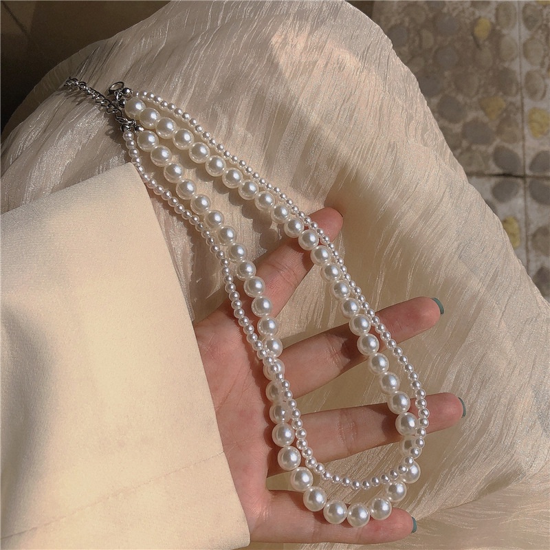 Kalung Mutiara Wanita Korea Double Layer 2 Layer Kecil Besar Dalika