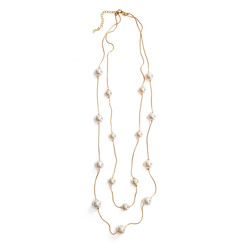 Kalung Rantai Panjang Double Layer Aksen Mutiara Buatan Gaya Korea Untuk Wanita