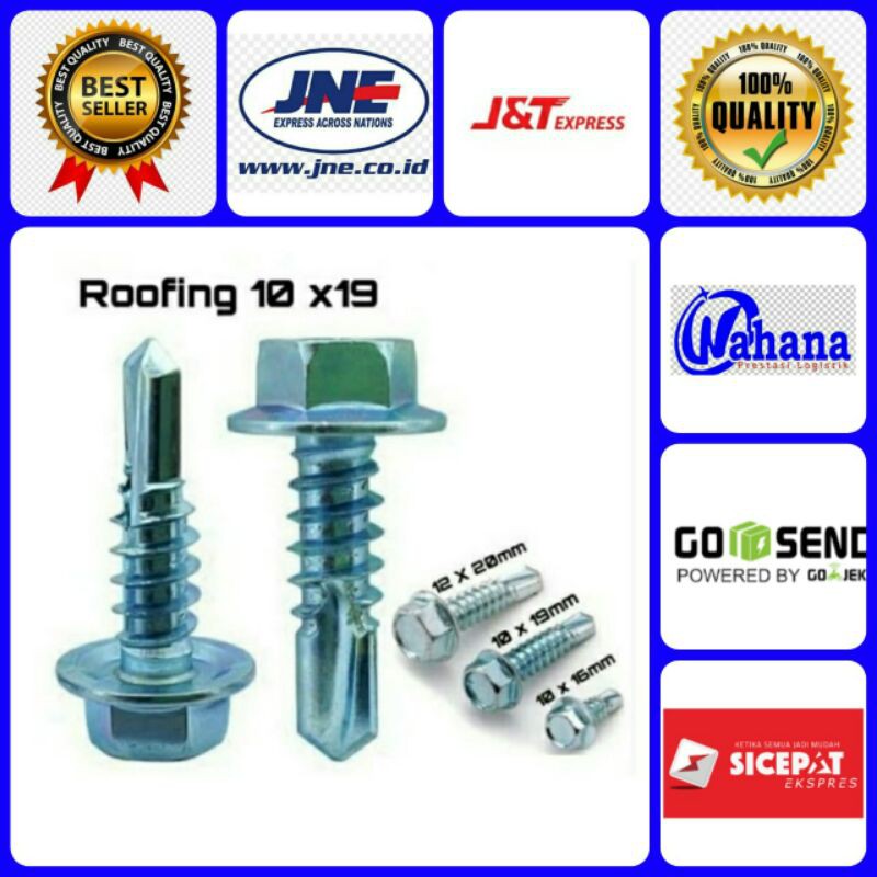 Baut Baja Ringan 10x19 Isi 50 pcs/Baut Kanal/Baut Baja Ringan/Roofing