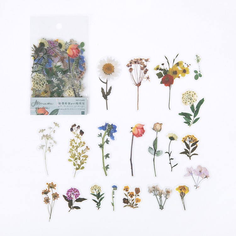 Journamm 40pcs Plant Flowers Maple Leaf Mushroom Kawaii Stickers Deco Scrapbooking Planner Japanese Kawaii Decorative Stationery-Afternoon flower roo