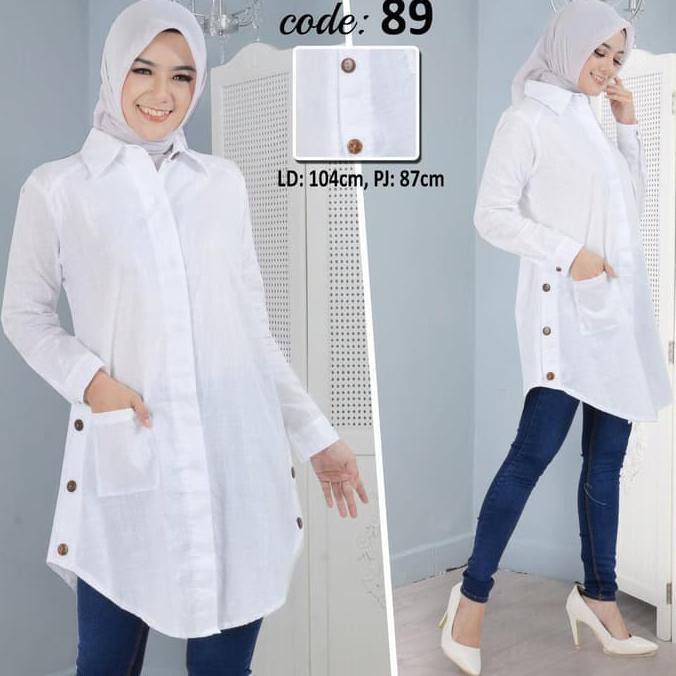 TUNIK KEREN ATASAN WANITA BLOUSE TUNIK POLOS PUTIH LENGAN PANJANG BIG JUMBO XXXL MB1
