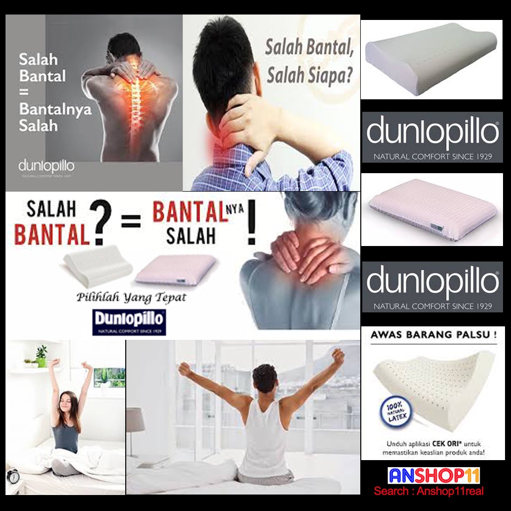 Bantal Dunlopillo Original Latex type ergo airflow Lekuk atau datar empuk Lembut 60x40x11 Murah di A