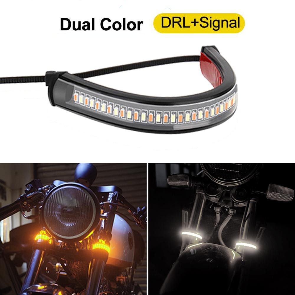 1 Pc Universal LED Sepeda Motor Lampu Sein &amp; DRL Amber Putih Moto Flasher Cincin Garpu Strip Lampu Berkedip Blinker 12V