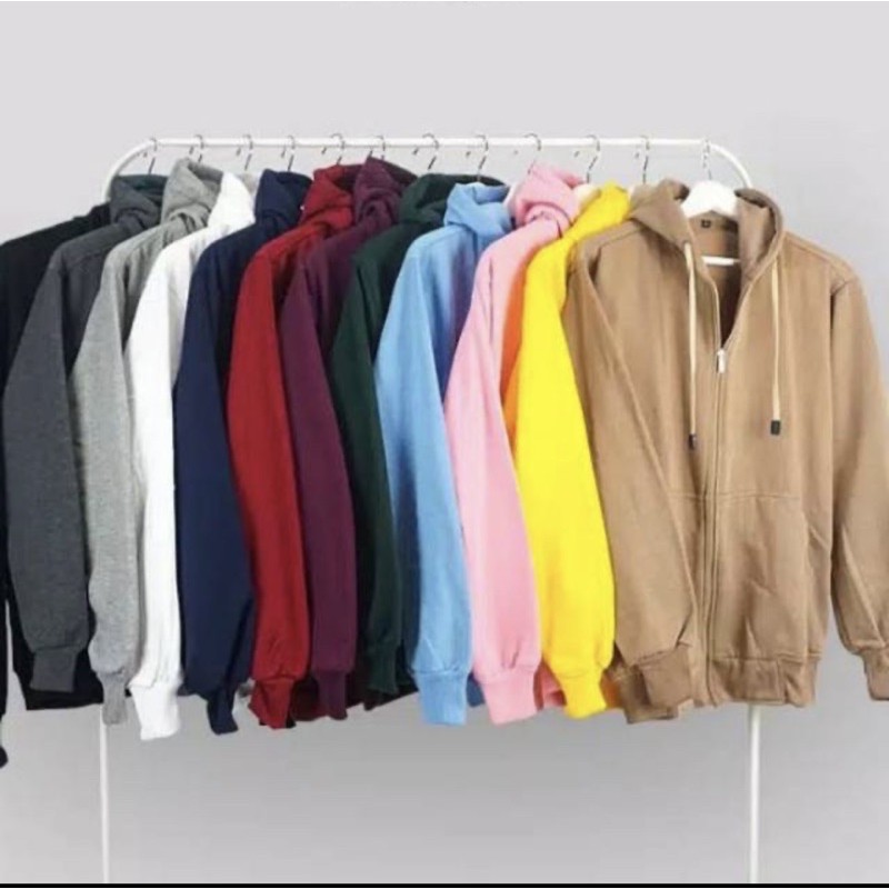 Hoodie Zipper Resleting Polos Bahan Fleece Tebal Pria Wanita