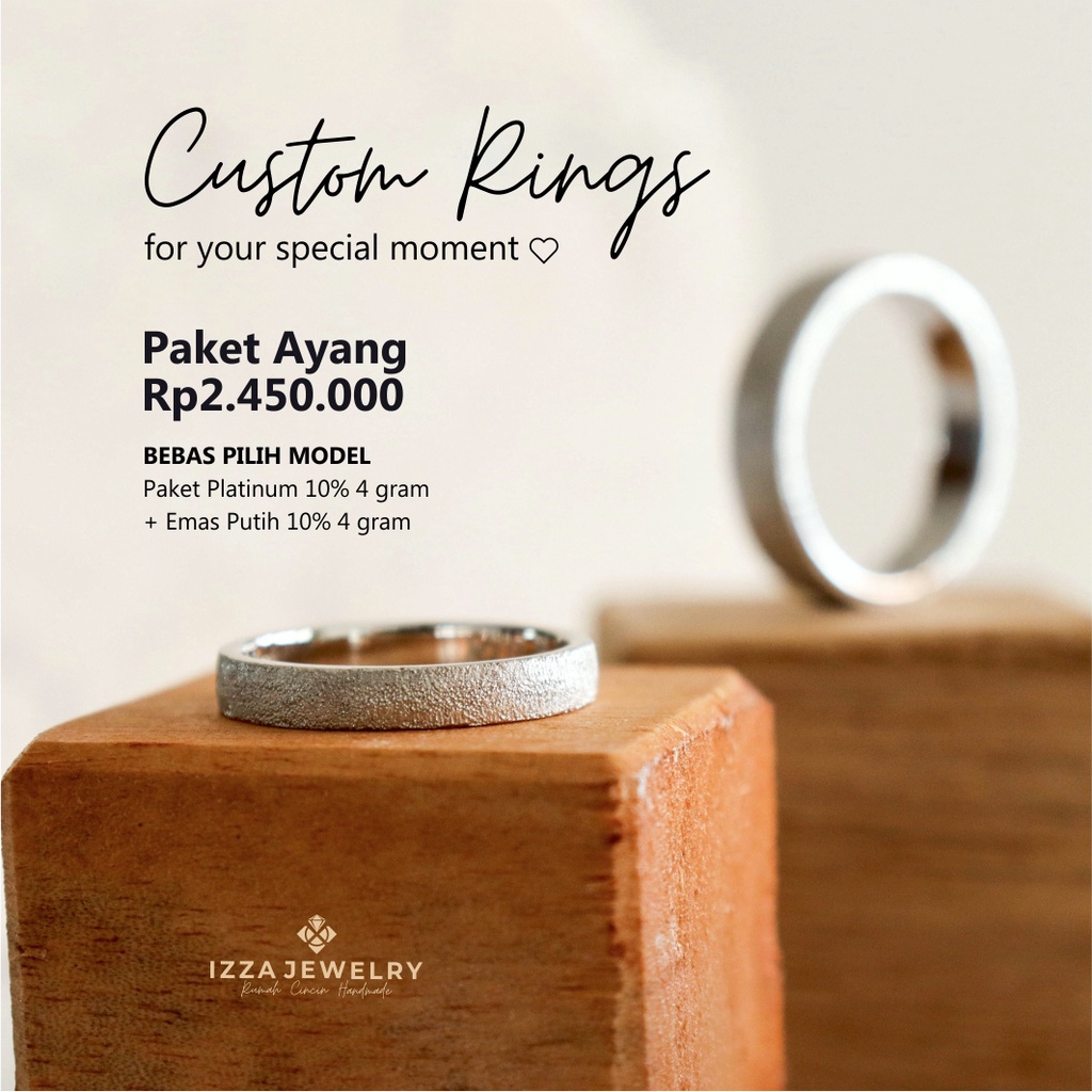 Cincin Nikah Tunangan Lamaran Platinum 10% dan Emas Putih 10% Asli