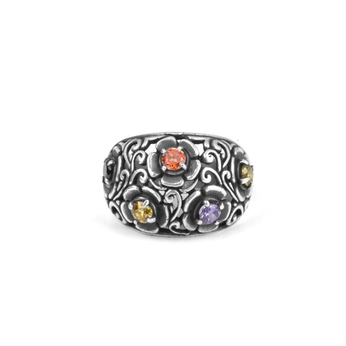 Cincin Perak Wanita Zircon Series motif bunga handmade silver 925