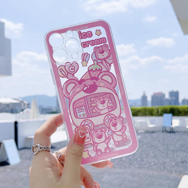 New ICE Cream Strawberry Bear Soft Case HP OPPO A3S A96 Reno 5 6 4G 7 7Z 5G Realme 5 6 7 8 9 Pro + C11 C15 7i 8i 9i C17 C20 C20A C21Y C25Y C1 C35 5S 5i C3 Narzo Pink Casing