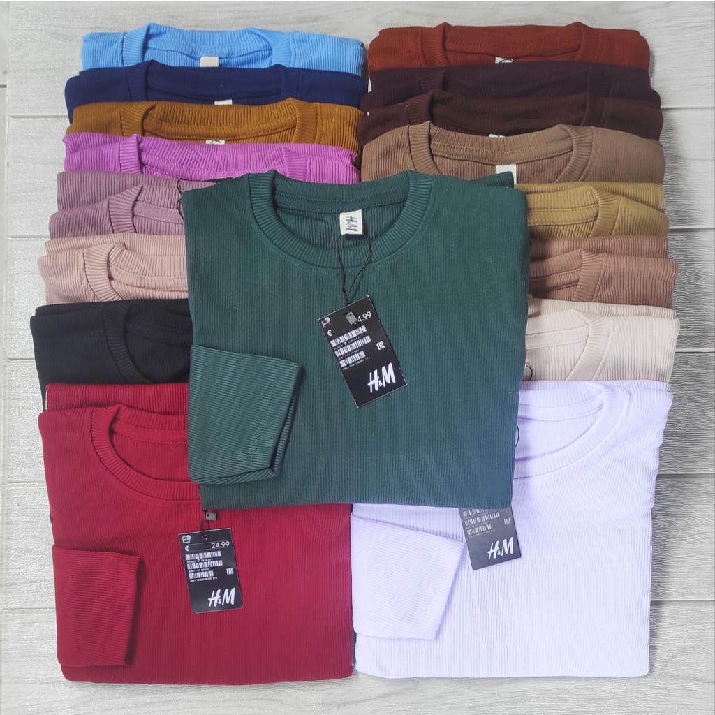 PREMIUM LONG SLEEVE KAOS RIB - Kaos Wafer Lengan Panjang, Wanita / Pria (Unisex)