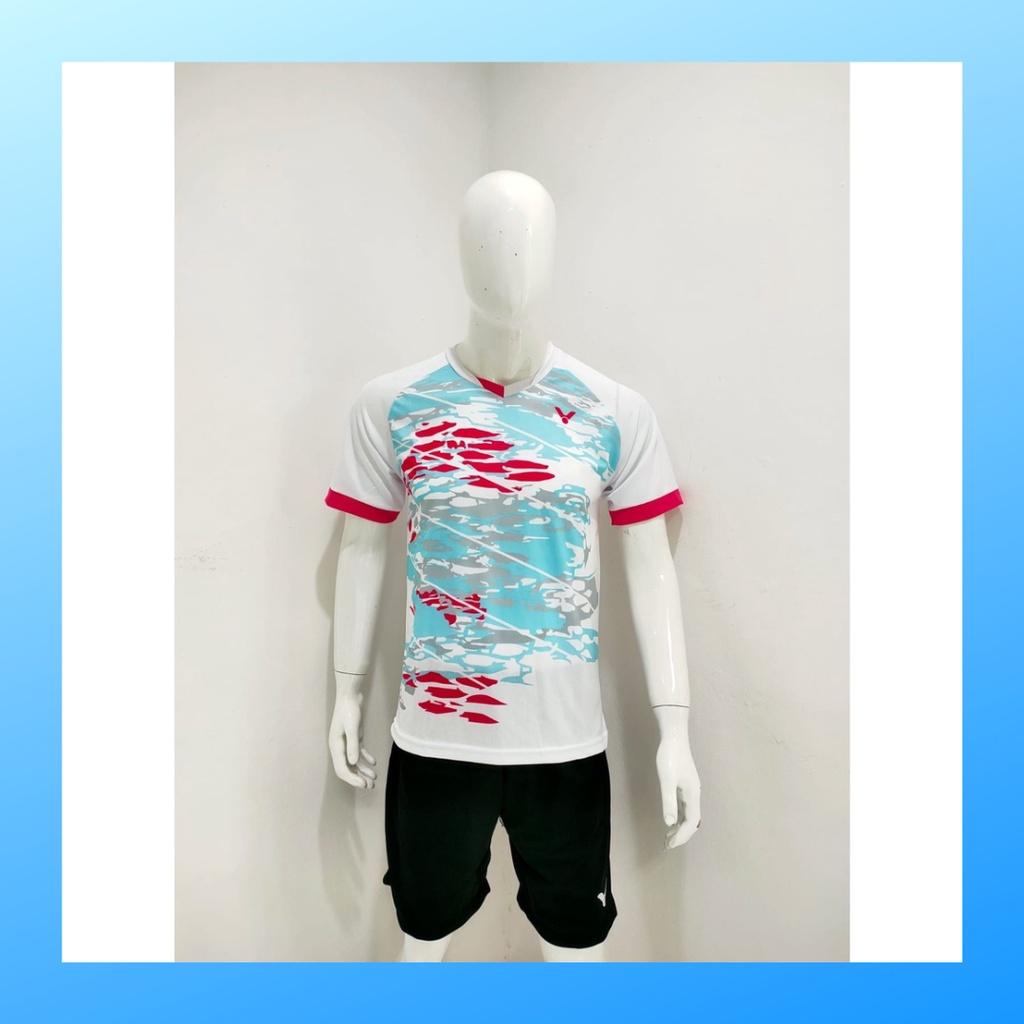 Kaos bulutangkis pria baju badminton dan celana jersey setelan wanita dewasa t-shirt outfit seragam jarsey kostum olahraga pakaian apparel sport jersy bulu tangkis casual jersi sudirman thomas uber cup print custom suit V140 putih polos