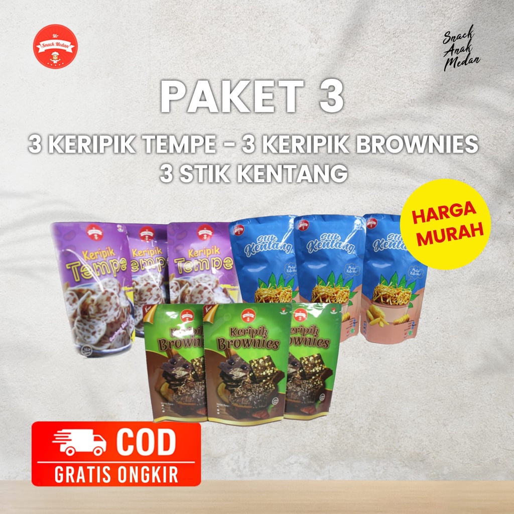 

Paket 3 Keripik Tempe / Keripik Brownis / Stik Kentang