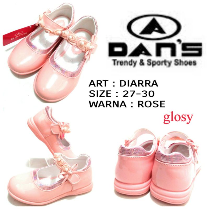 SEPATU FLATSHOES ANAK PEREMPUAN DANS DIARRA WARNA  ROSE SIZE 27-30