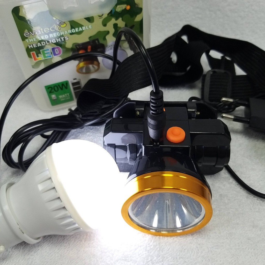 Senter Kepala evatech ev 6500 / Head Lamp 20 watt putih with lampu