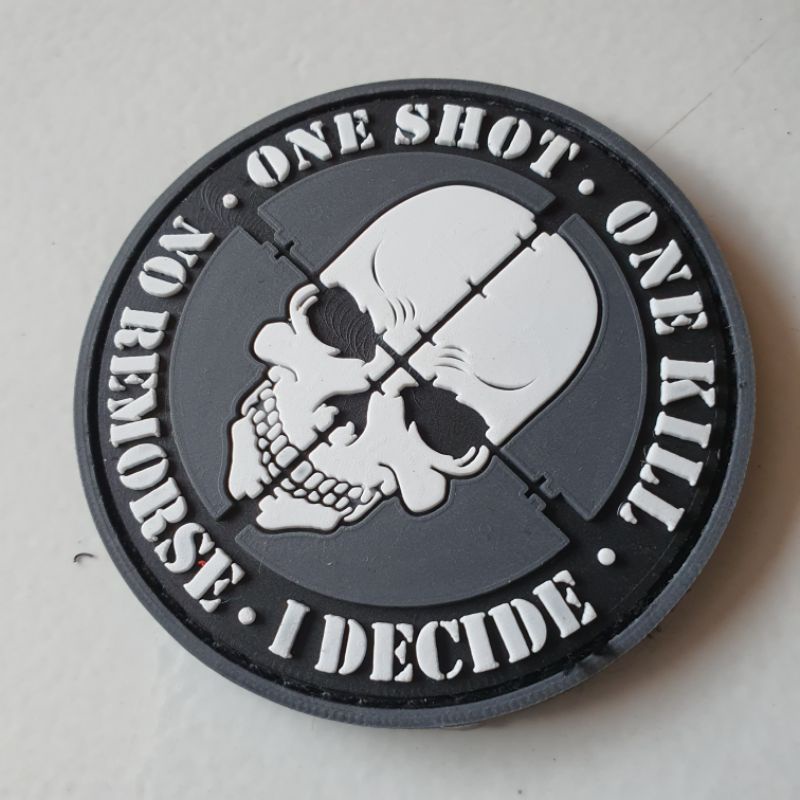 PATCH RUBBER LOGO TENGKORAK TARGET ONE SHOT ONE KILL/TEMPELAN EMBLEM KARET VELCRO TACTICAL