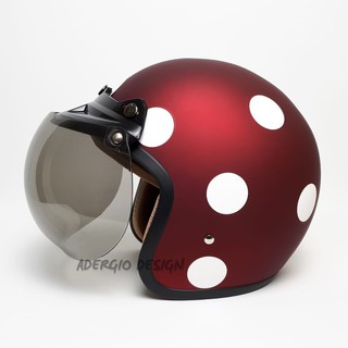 HELM BOGO Motif Polkadot Maroon  Doff  Full Cat  Retro Klasik 