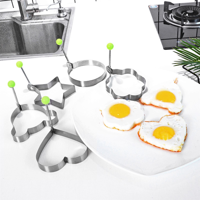 5pcs / Set Cetakan Telur Goreng / Pancake / Daging / Pie / Omelet Multifungsi Bahan Stainless Steel