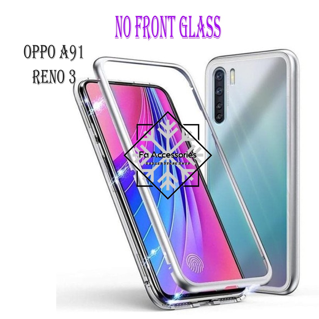 fa Oppo reno 3 a91 Casing Magnetic Metal Glass Hard Case 360