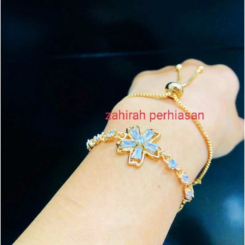 gelang tangan wanita serut motif bunga titanium