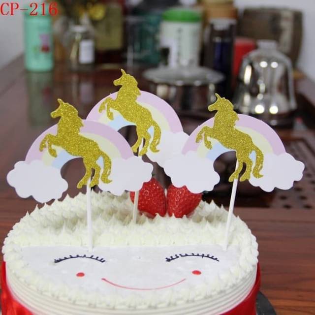 CAKE TOPPER HAPPY BRITHDAY HORSE UNICORN PELANGI CANTIK MURAH