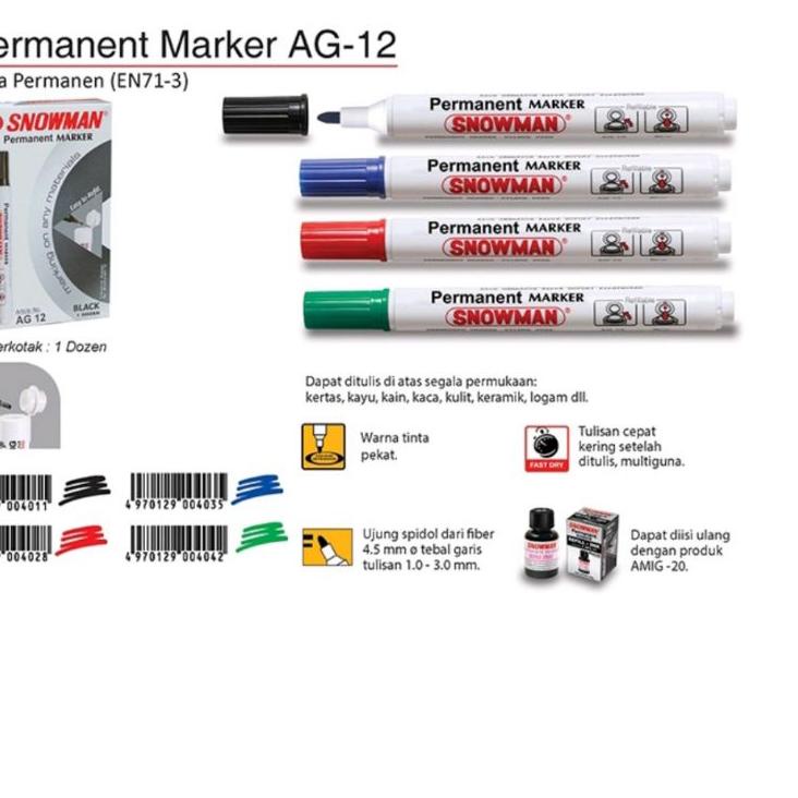 

Hemat Spidol snowman permanent AG-12 ( 12 pcs )