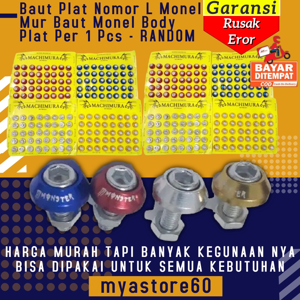 Baut Plat Nomor L Monel Mur Baut Buad Monel Body Bodi Plat Per 1 Pcs 1 Biji Warna RANDOM