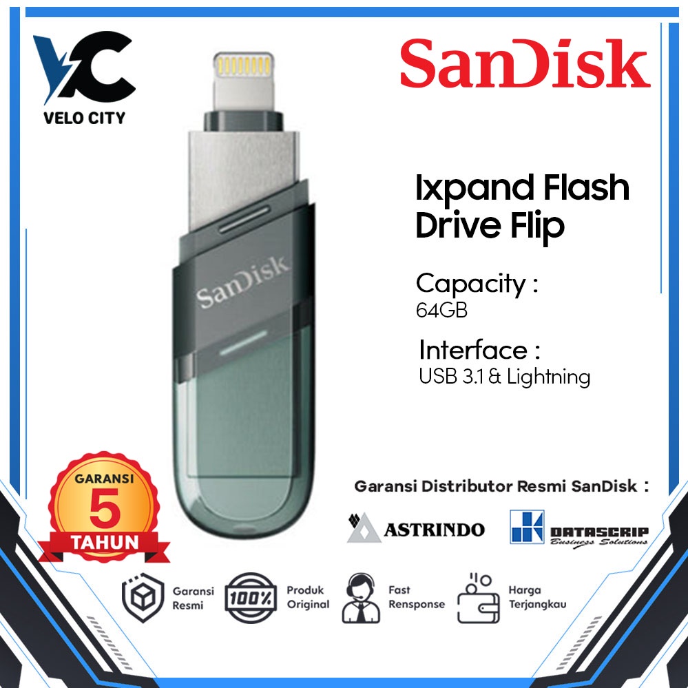 Ixpand Flip 64GB Sandisk OTG Flashdisk USB 3.1 for iPhone - Original Garansi 2 Tahun