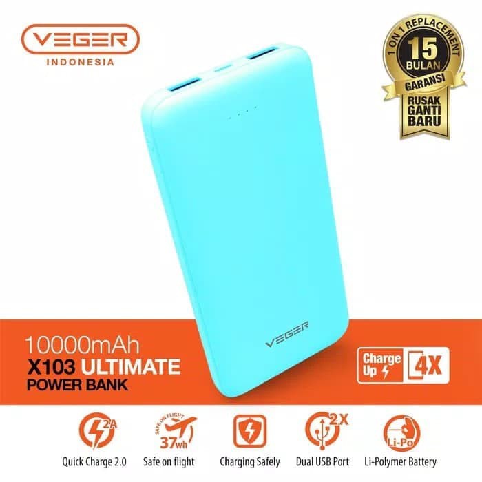 POWER BANK POWERBANK VEGER X103 10000 mAh Ultimate Slim Dual Usb Port